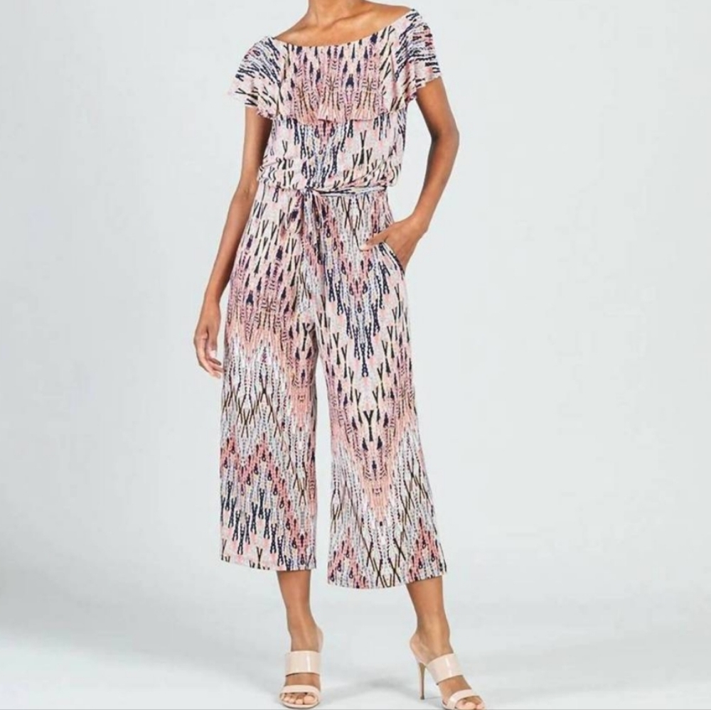 Clara Sun Woo Women's ruffle top pocket jumpsuit in Boho weave size S